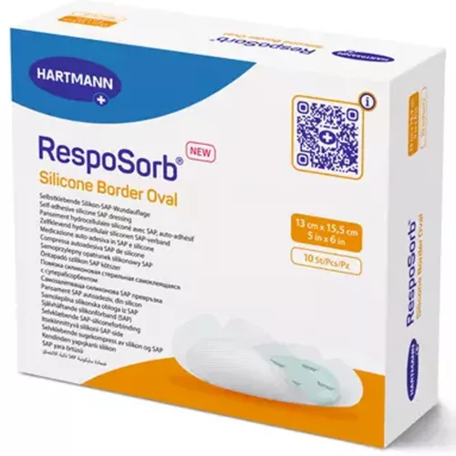 RESPOSORB SILICONE BORDER OVAL 13 X 15,5 CM szuperabszorbens hidrocelluláris kötszer szilikonrétegge