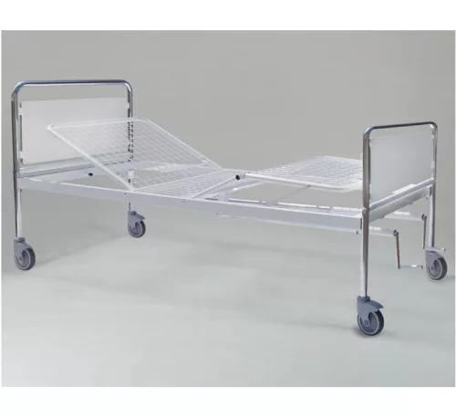 Betegágy, kórházi ágy emelhető fejtámlával és lábtámasszal görgős