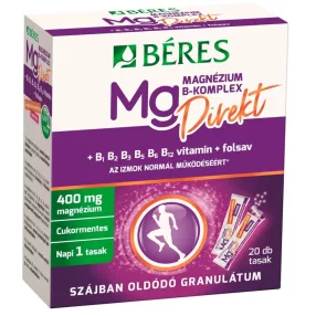   Béres Magnézium B-komplex Direkt szájban oldódó granulátum B2-, B3-, B5-, B6-, B12-vitaminok 20 db