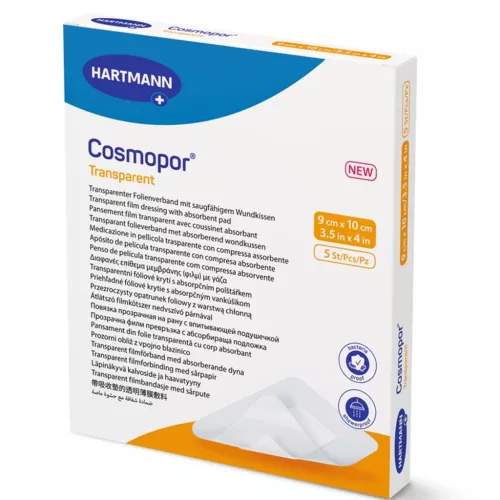 Cosmopor transparent steril filmkötszer sebpárnával 9x10cm - 5 db/doboz