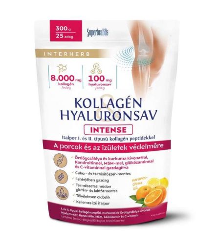 Interherb Kollagén & Hyaluronsav Intense Porcépítő Italpor Eperkrém ízű 300 g