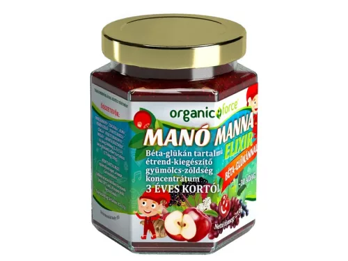 Organic force manó manna elixír béta-glükán tartalmú gyümölcs-zöldség koncentrátum gyerekeknek 3 éves kortól 210 g
