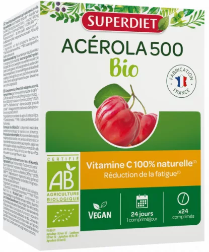 SUPERDIET BIO ACEROLA 500MG +C RÁGÓT 24X