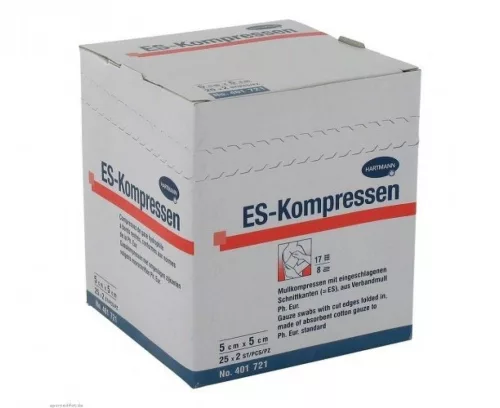 Mull lap es-kompressen steril 5 x 5cm 8 réteg 2 db/csomag 25csom/doboz (hartmann)