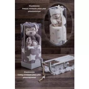   Naturtex szürke majom plüss (15 cm)+plüss pléd 100x75 cm (PVC dobozban)