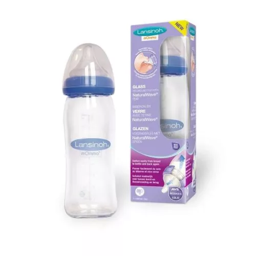 Lansinoh momma cumisüveg üvegből 240 ml közepes folyású etetőcumival