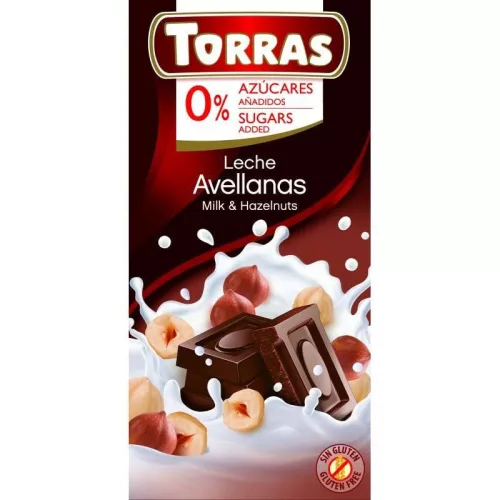Torras mogyorós tejcsokoládé hozzáadott cukor nélkül 75 gr (gluténmentes)