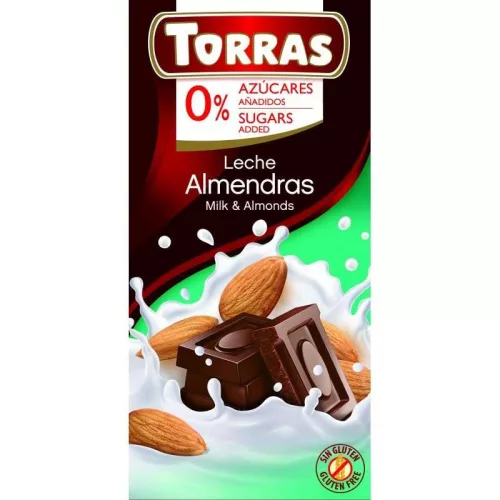 Torras mandulás tejcsokoládé hozzáadott cukor nélkül 75 gr (gluténmentes)