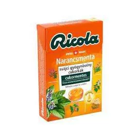 RICOLA NARANCS-MENTA GYÓGYNÖVÉNYES CUKORKA 40 GR
