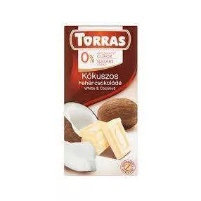   TORRAS KÓKUSZOS FEHÉRCSOKOLÁDÉ HOZZÁADOTT CUKOR NÉLKÜL 75 GR (GLUTÉNMENTES)