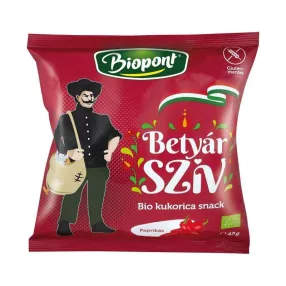   BIOPONT BIO KUKORICÁS SNACK BETYÁR SZÍV PAPRIKÁS 45 GR GM