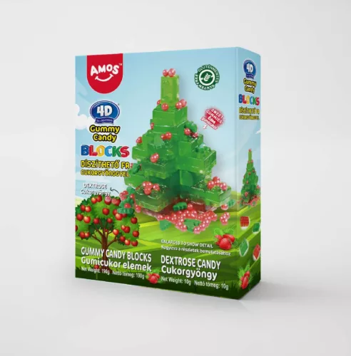 AMOS ÉPÍTHETŐ 4D GUMICUKOR DÍSZÍTHETŐ FA CUKORGYÖNGYÖKKEL 200 GR GLUTÉNMENTES