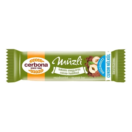CERBONA SZELET KAKAÓS-MOGYORÓS 20 GR HOZZÁADOTT CUKOR NÉLKÜL